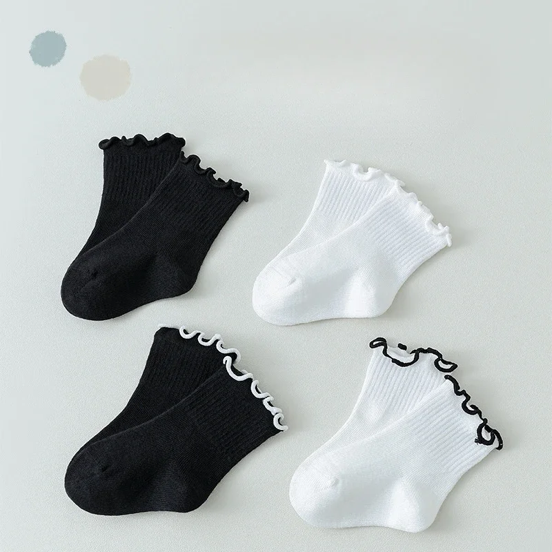 Spring and Autumn Children\'s New Fashion Roll-up Boys and Girls Comfortable Breathable Solid Color Student Cotton Socks