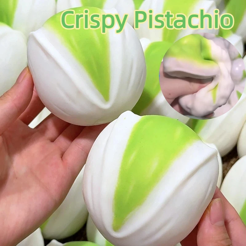 Simulation Crunchy Pistachio Shape Squeeze Ball Handmade Squishy ASMR Sensory Soft Slow Rebound Stress Relief Ball For Adults