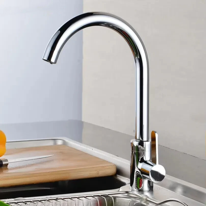 

Polished Chrome Kitchen Sink Faucet with Sprayer Single Handle Deck Mounted Swivel Tap Cold Hot Mixer Tap for Bathroom