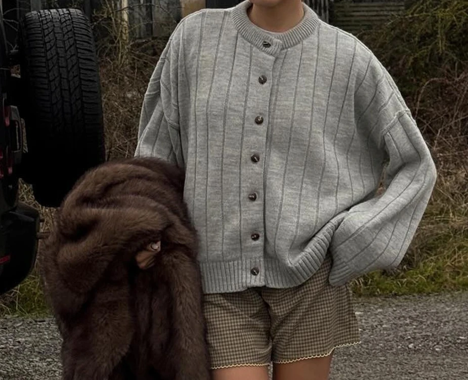 Loose Sweater Cardigan 2025 Autumn/winter Round Neck Sweater Knitted Cardigan for Women