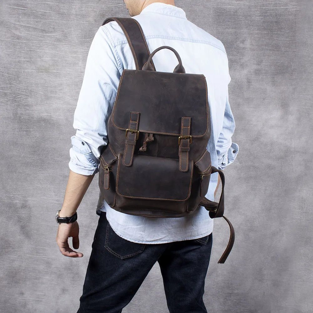 S.WORKER Vintage Echtleder-Rucksack Laptop-Tasche Lässiger Crazy-Horse-Leder-Schulrucksack – Detail 4