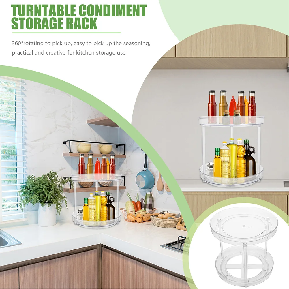 

Large Capacity 360° Rotatable Kitchen Storage Rack Seasoning Organizer Turntable Holder Adjustable Height Non-Slip Base