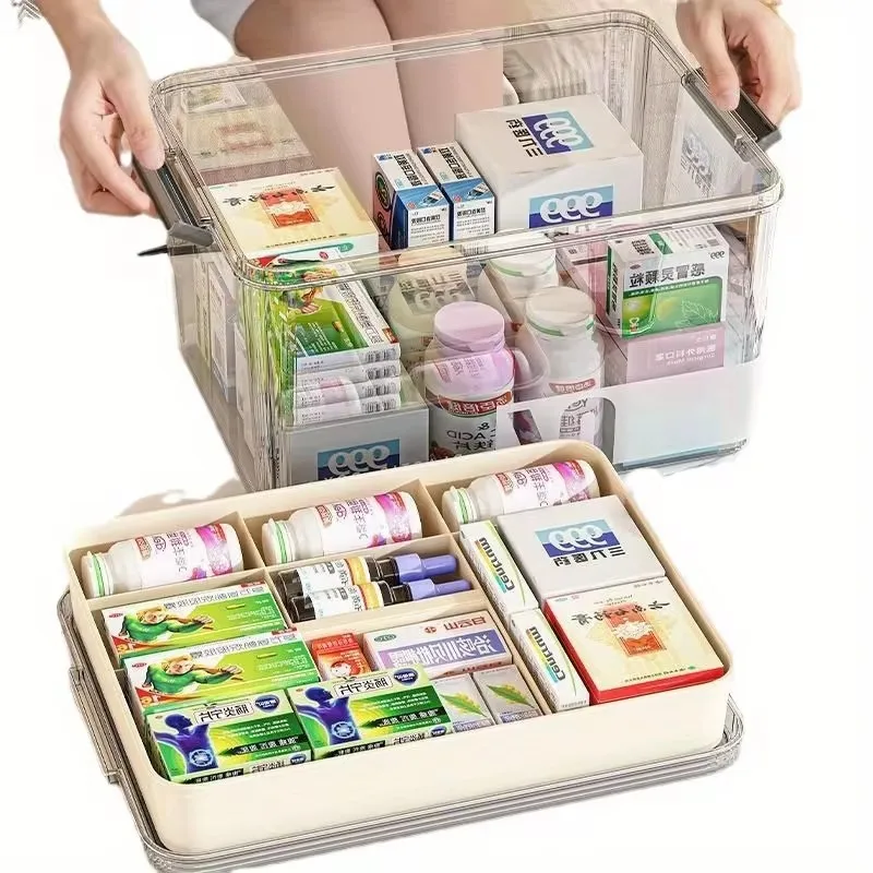 Large Capacity Medicine Storage Box Portable Home First Aid Medical Kit Family Emergency Medicine Box Multi-layered Drug Case