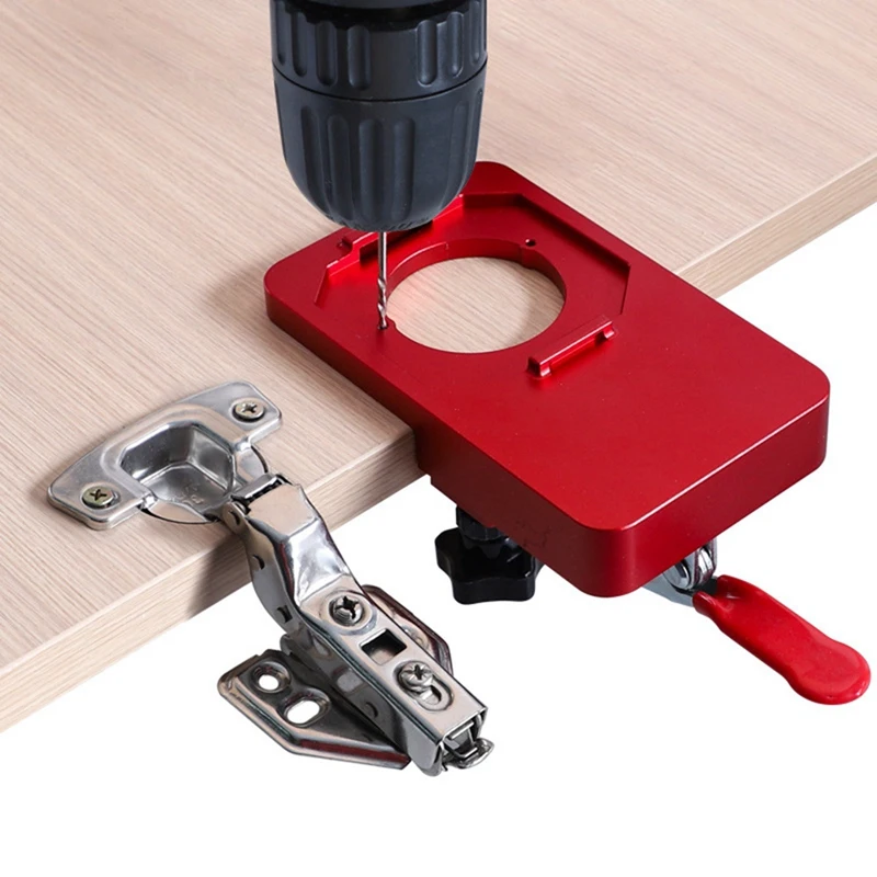 Woodworking Hole Drilling Guide Locator Hole Opener Template Door Cabinets Red 1Set
