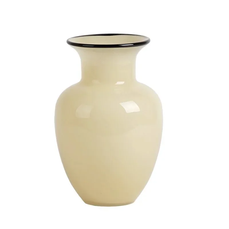 

Cream yellow glazed vase ornament light luxury high-end living room desktop water raising flower arrangement decoration
