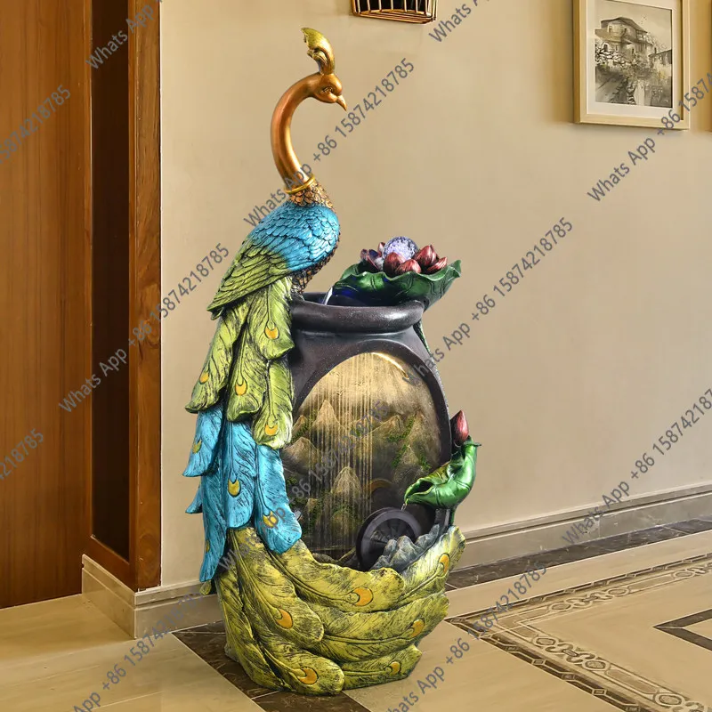Peacock gift fountain water scene decoration feng shui wheel creative indoor entrance American decorative ornament