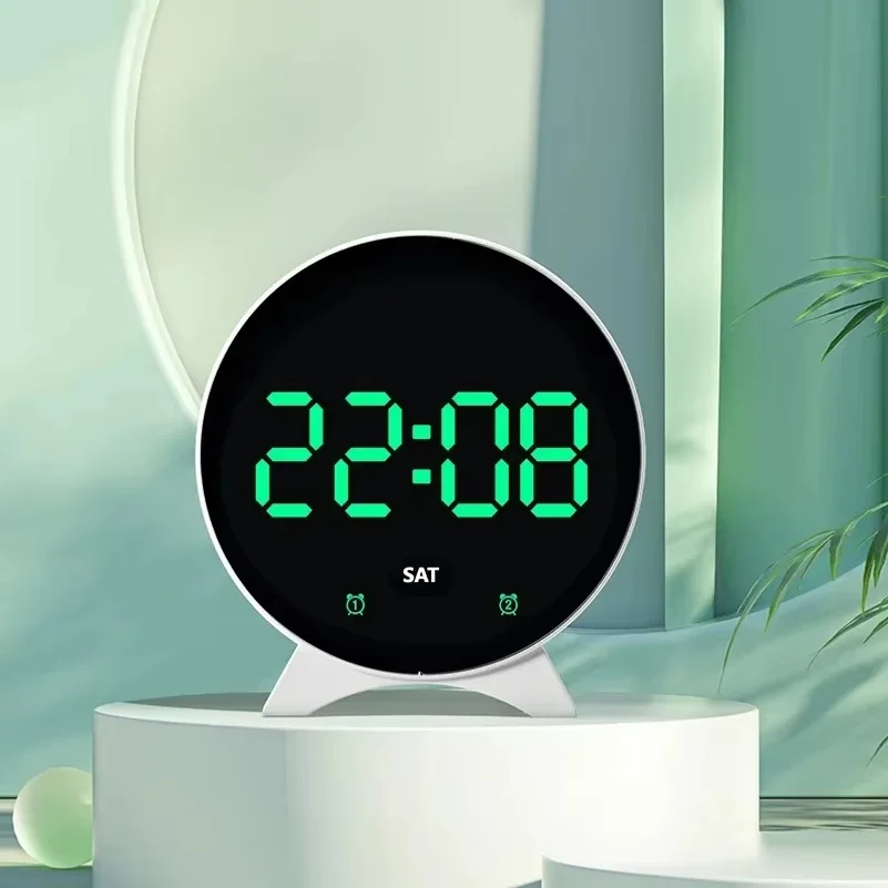 USB Powered DST Digital Alarm Clock TEMP Date Week Display 3-level Brightness 2 Alarms Night Mode Table Clock 12/24H LED Clock