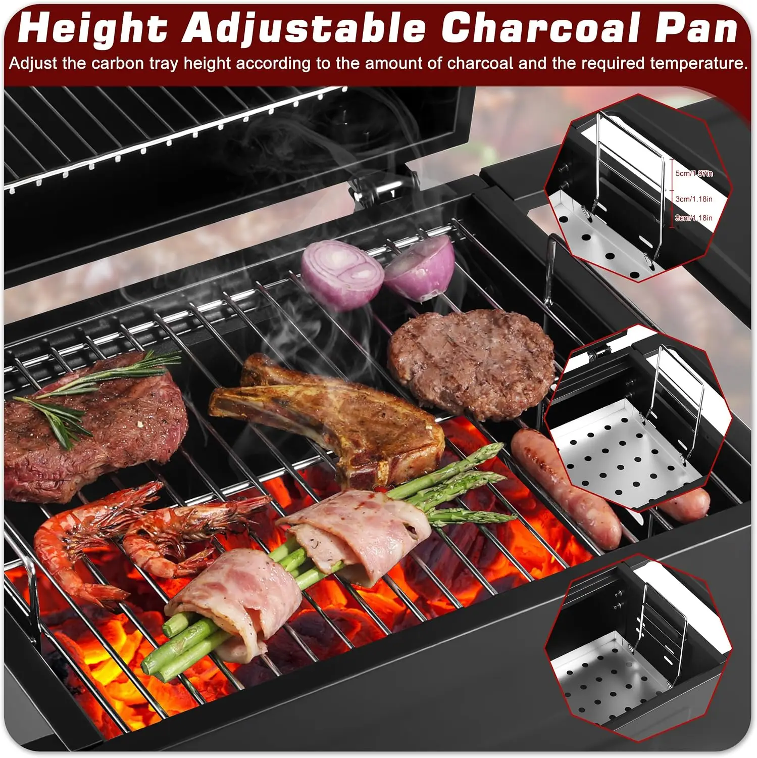 Charcoal BBQ Grill, Small Outdoor Barbecue Grill with 200.82 Sq. In. Cooking Area
