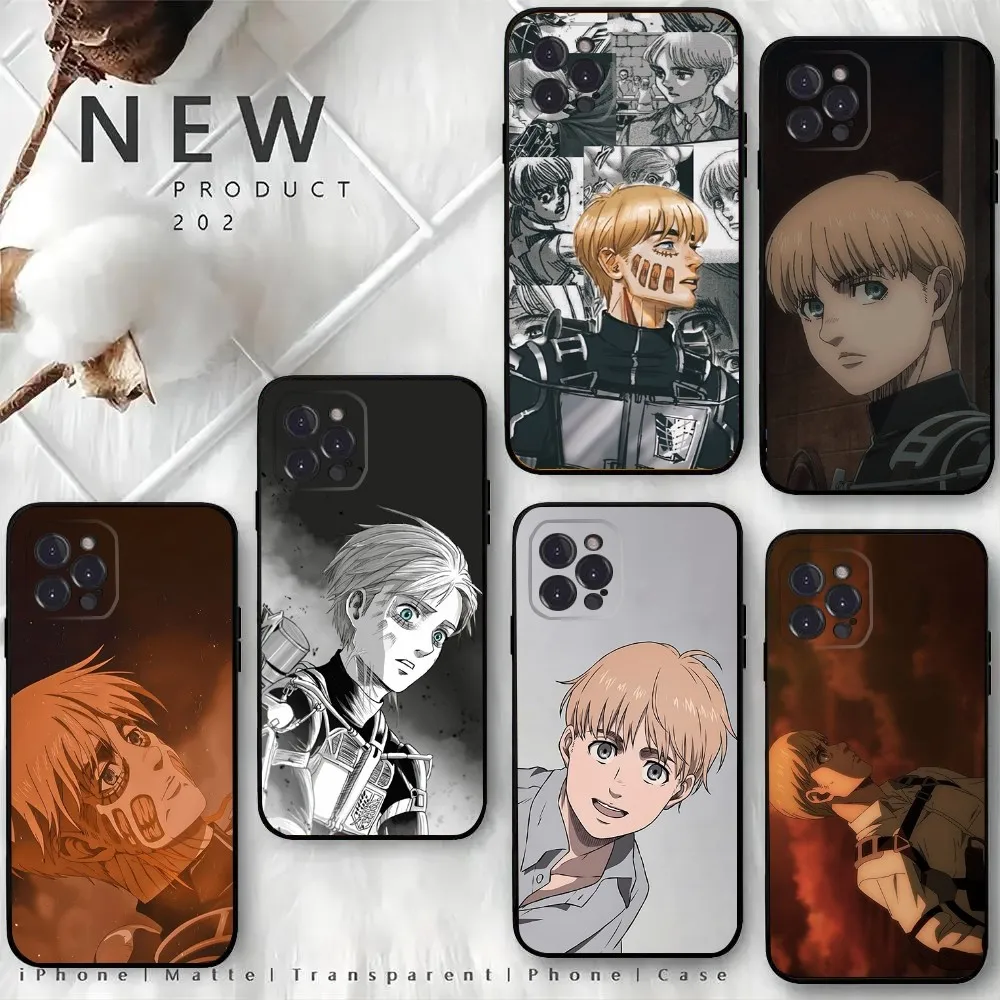 Funda de teléfono Anime Armin Arlert para iPhone 16,15,14,13,12 Mini 11 Pro XR,X,XS,MAX 7,8 Plus, funda de silicona suave negra