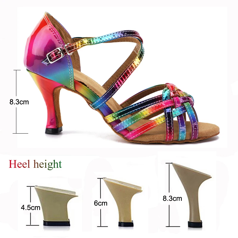 Summer Latin Dance Shoes Women\'s Salsa Tango Ballroom Party Girls High Heels Colorful Bronze Satin Women\'s Sandals