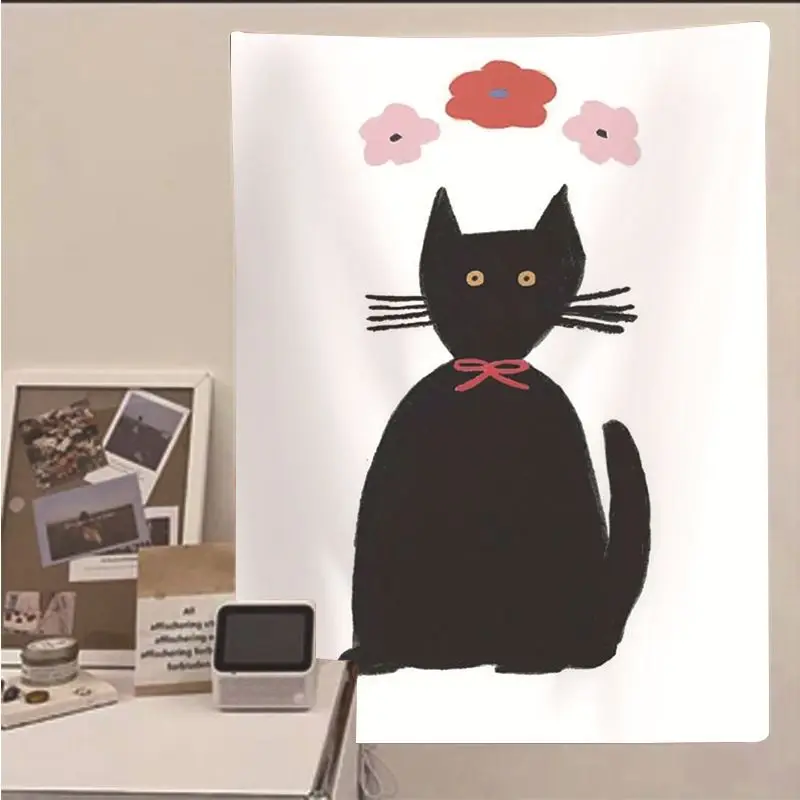 VIKAMA Sketch Girl Cat Tapestry Wall Hanging, 6 Designs, Wall Decor for Bedroom Living Room Dorm