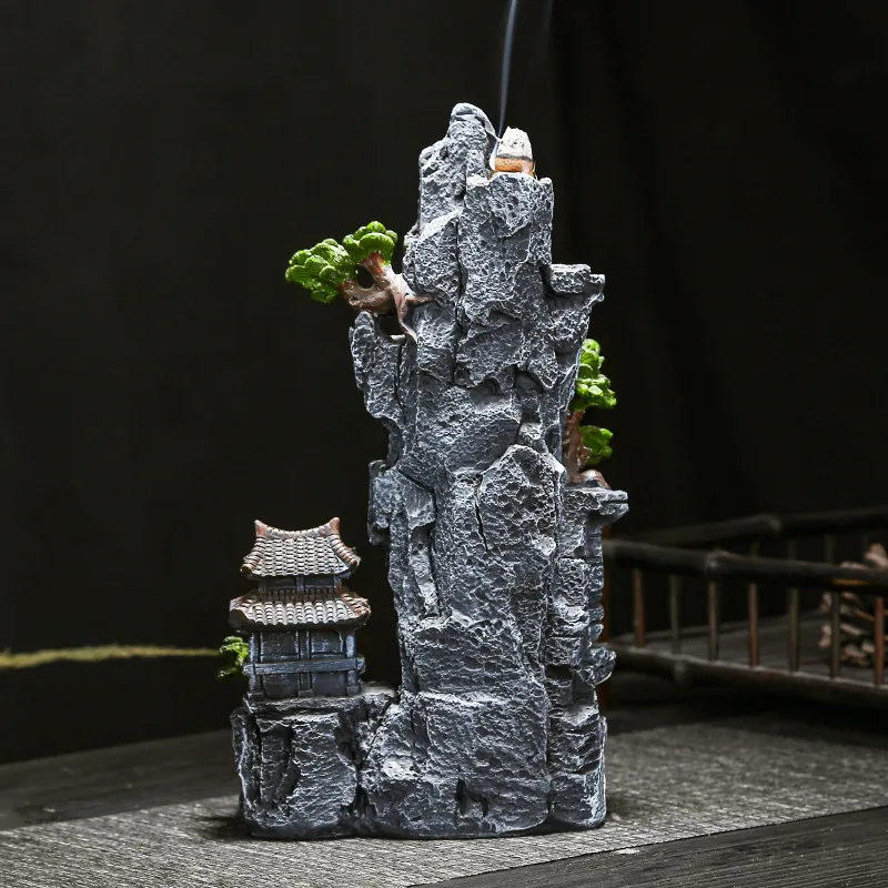 Large resin high mountain flowing water backflow incense burner, rockery home indoor incense base sandalwood incense burner