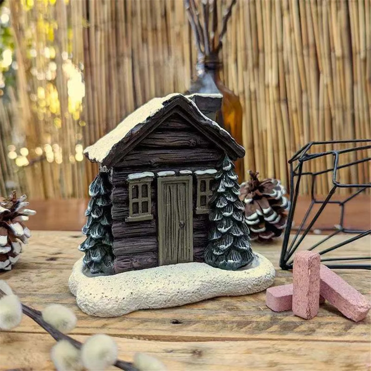 Log Cabin Snowy Incense Cone Burner, Christmas Chimney Cottage Incense Burner,Aromatherapy Ornament,Room Incense