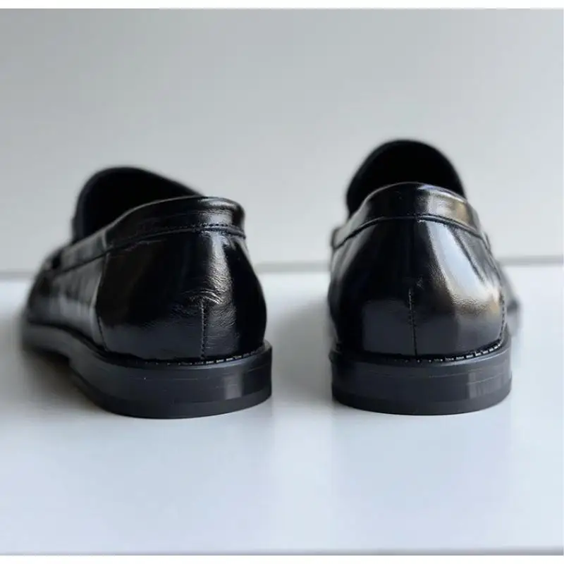 Dave&di British Minimalist Genuine Leather Flat Round-toe Slip On Buckle Shoes Comfortable Woman Shoes Shoes For Woman Loafers