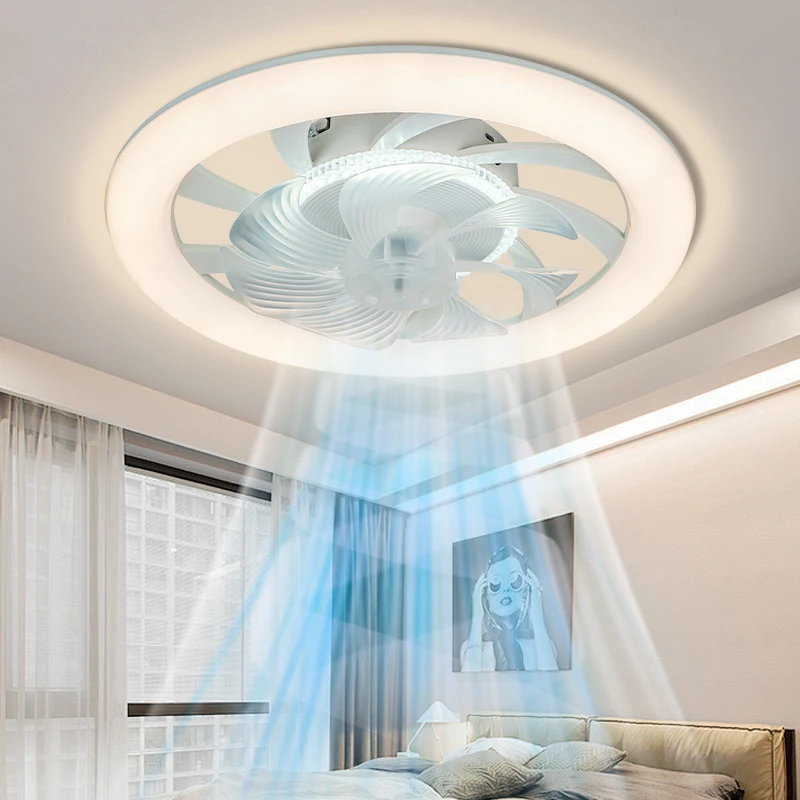 

Modern Minimalist LED Ceiling Fan Light, Remote-controlled Dimming Bedroom Dining Room Invisible Blade Silent Lighting Fan Light