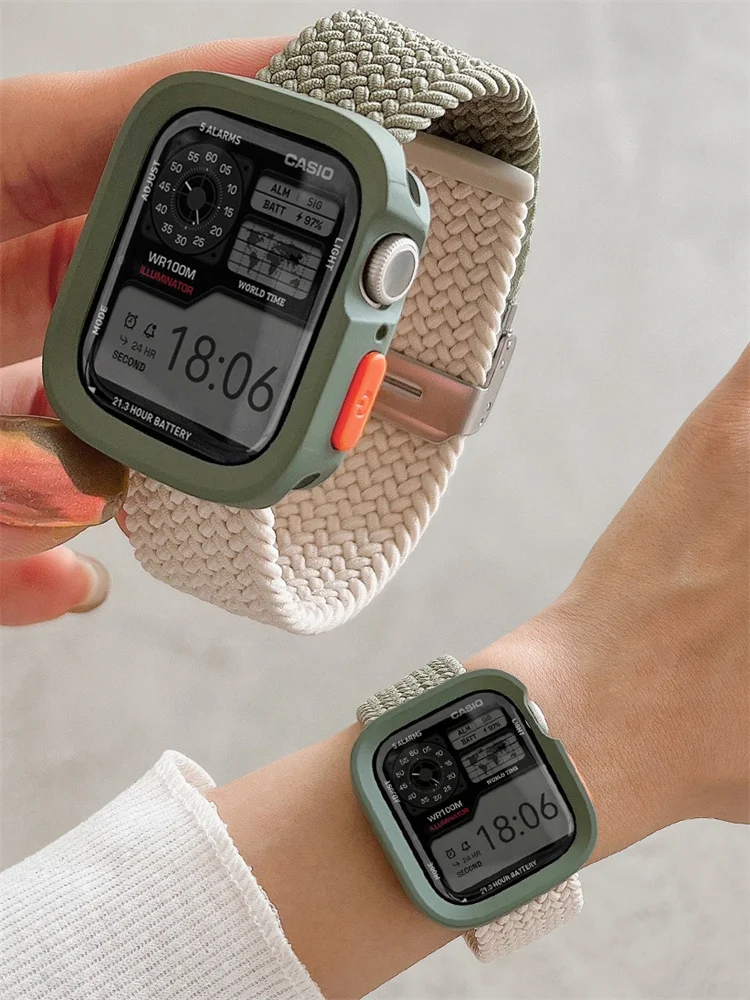 New Nylon Case+Strap For Apple Watch Band 49mm 45mm 41 44mm 38 42mm 40 Adjustable Band For iWatch Series 9 8 7 SE 6 5 4 3 2 1
