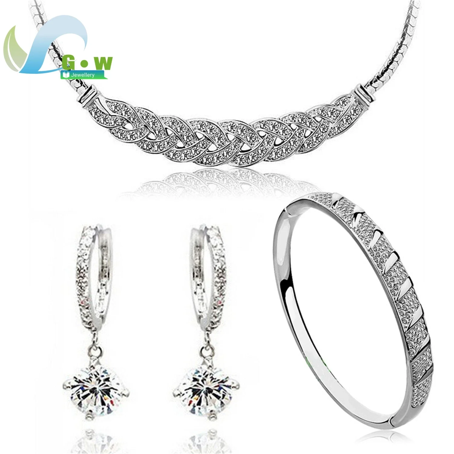 European Bridal Jewelry Set Crystal Rhinestone Three Piece Wedding Accessories Earrings Necklace Bracelet Waltz Inspired Gift