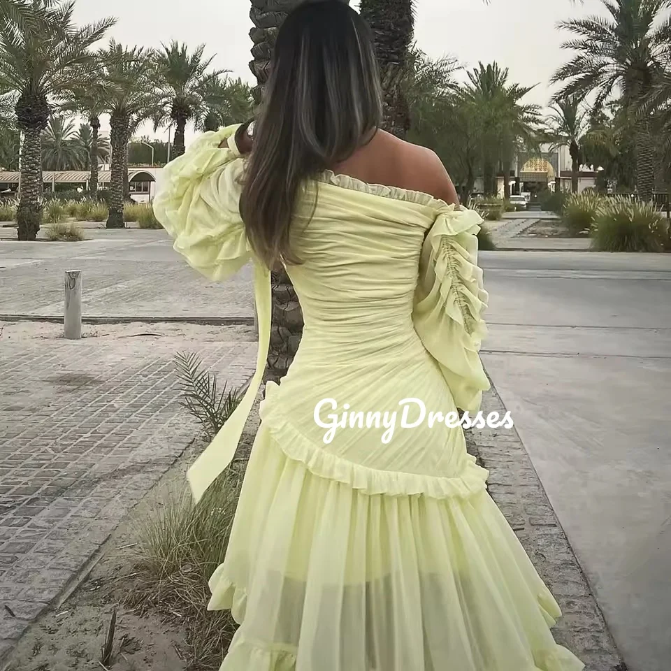 

Customized Evening Dresses A-Line Ruffle Elegant Party Dresses For Women One-Shoulder Short Zipper Up Long Sleeves فستان حفلات ا