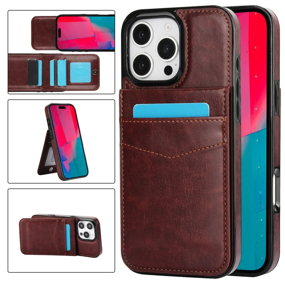 Wallet with Card Holder Kickstand Leather Phone Case for iPhone 16 15 14 11 Pro Max XS XR 7 8 Plus 13 12 Mini Protective Cover