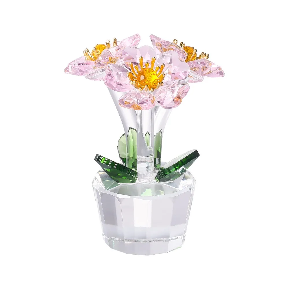 Handcraft Crystal Flower Statue Ornament Rose Tulip Mini Glass Flower Sculpture High Transparence Clear Base