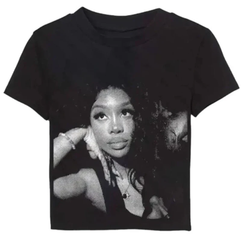 Y2k Streetwear Gothic Style Girl Character Graphic Print Casual Short Sleeve T-Shirt  2000s Aesthetic Vintage Women Baby Tee Top