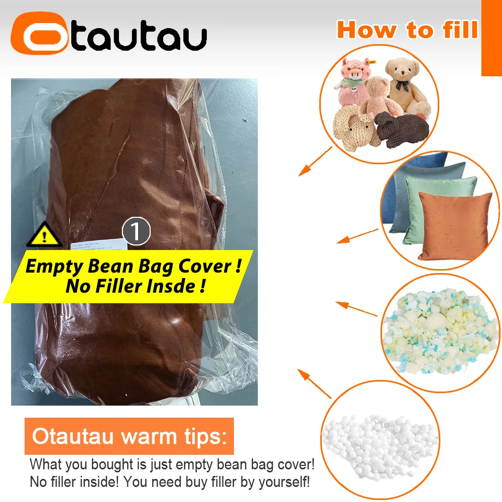 OTAUTAU Retro Faux Leather Bean Bag Ottoman Cover Storage Footstool Stool JD037【No Filler Inside!Need Buy Filler By Yourself !】
