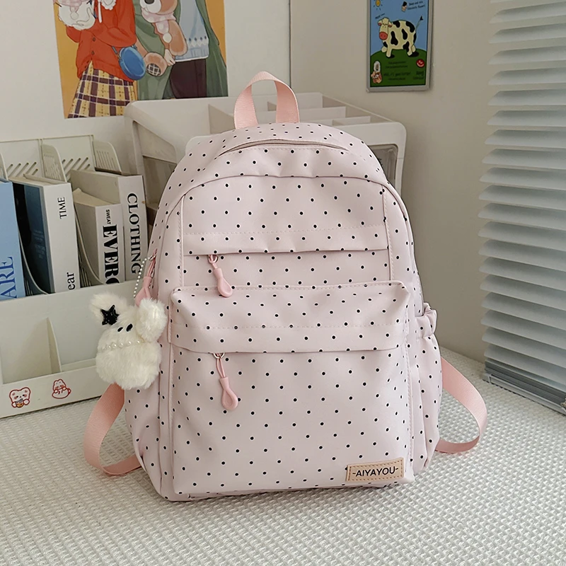 Cute Polka Dot Aesthetic Backpack Large Capacity Travel Backpack for Female Elementary & Middle