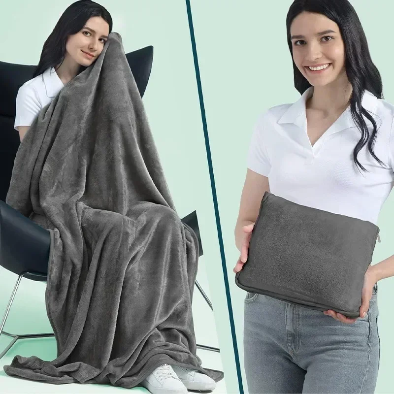 Manta de viaje Almohada de abrazo Juego de almohada y manta de viaje 2 en 1 para aviones Peluche esponjoso Suave Cómodo Grueso Ligero
