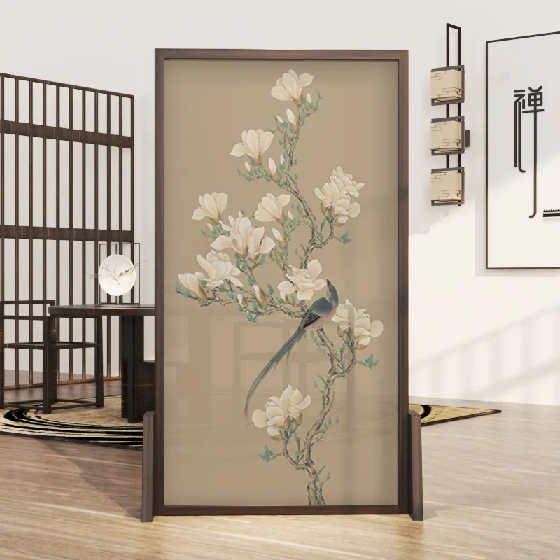 Chinese solid wood screen partition living room entrance bedroom block office movable simple modern magnolia seat screen