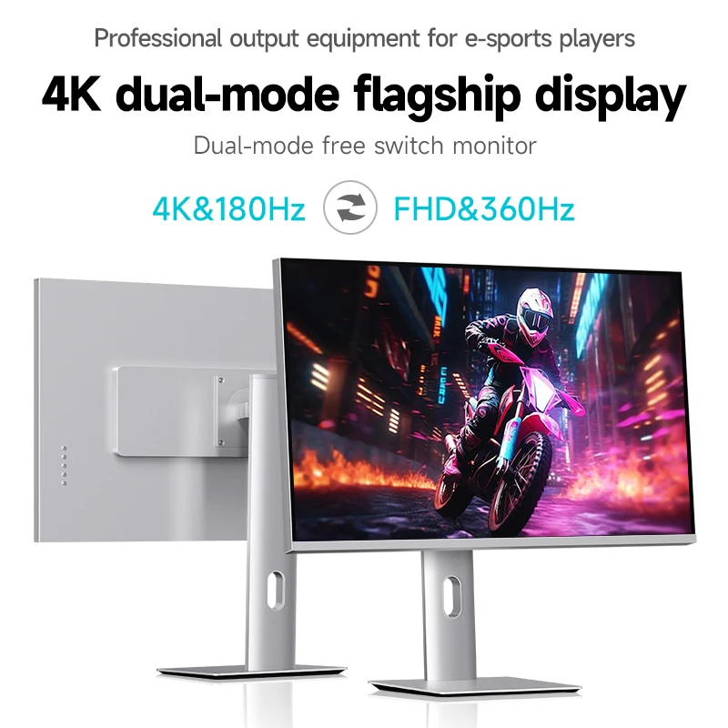 

Pro Gamer 27" Dual-Spec Display: Seamlessly Switch 4K 180Hz for Immersion or 360Hz for eSports, 1ms, DP 2.1 with Alloy Body