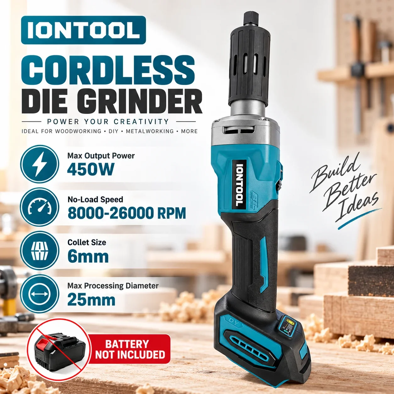 IONTOOL 450W Cordless Die Grinder for Metal Weld Seam Grinding Rust Removal Deburring And Surface Polishing Power Tools