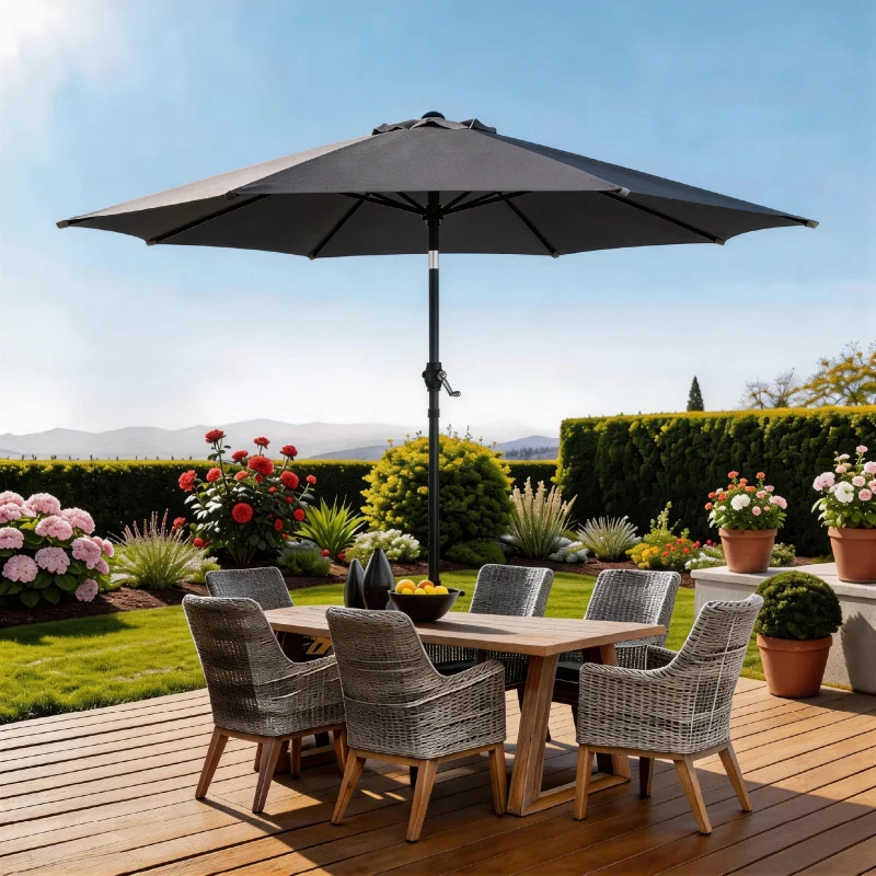 

7.5FT circular outdoor terrace umbrella with tilt adjustment, crank lift system, waterproof and UV resistant polyester canopy