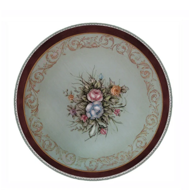 French Village Style Solid Wood Floral Hand Painted Floral Retro Round Small Coffee Table For Living Room BF05-HJ102
