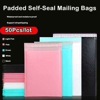 50pcs Pink Poly Bubble Mailers Padded Envelopes Bulk Bubble Lined Wrap Polymailer Bags for Shipping Packaging Maile Self Seal