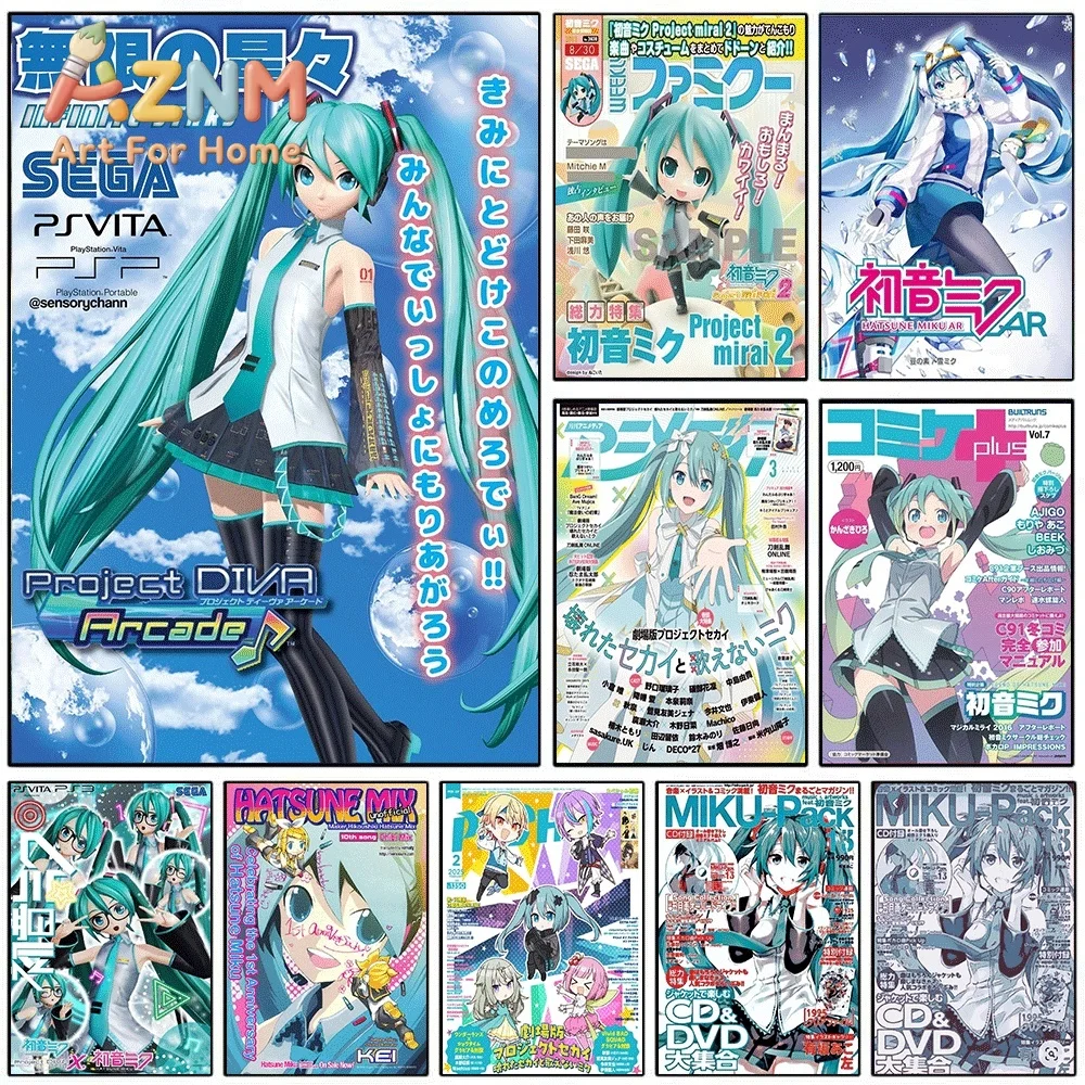 Hatsune Miku Project Diva Game Magazine Cover Canvas Painting Frameless Wall Art Print Poster Home Bedroom Living Room Anime W