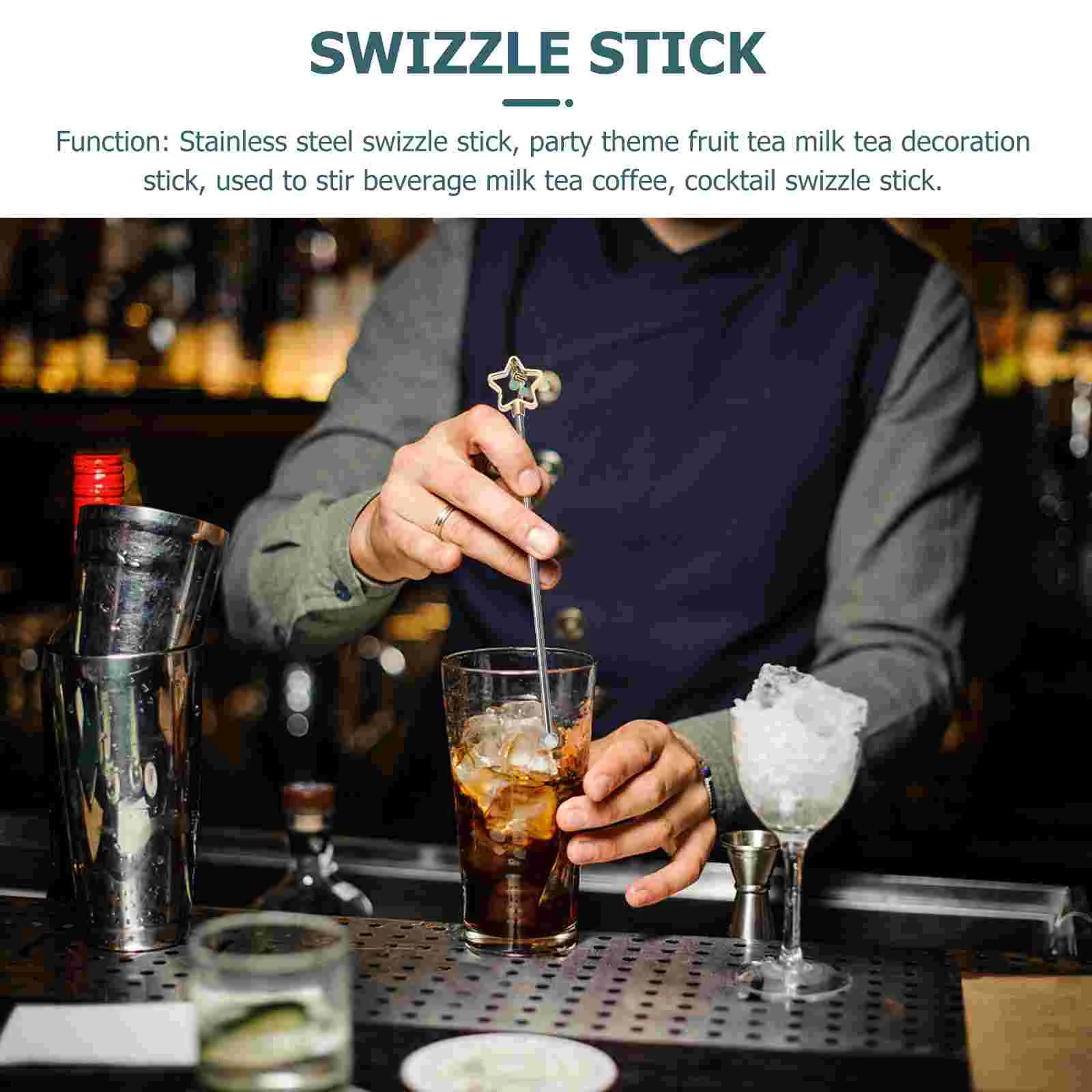 Hölzerner Rührstab für Cocktails, Goldbarren, Edelstahl, Getränke, Saft, Stößel, Rührer