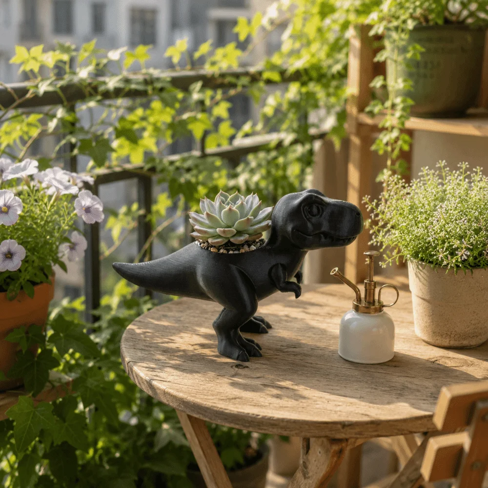 Small Item Holder 3D Printed Dinosaur Flowerpot Funny Ornaments Mini Potted Planter Desktop Decor T-Rex Plant Pot Office