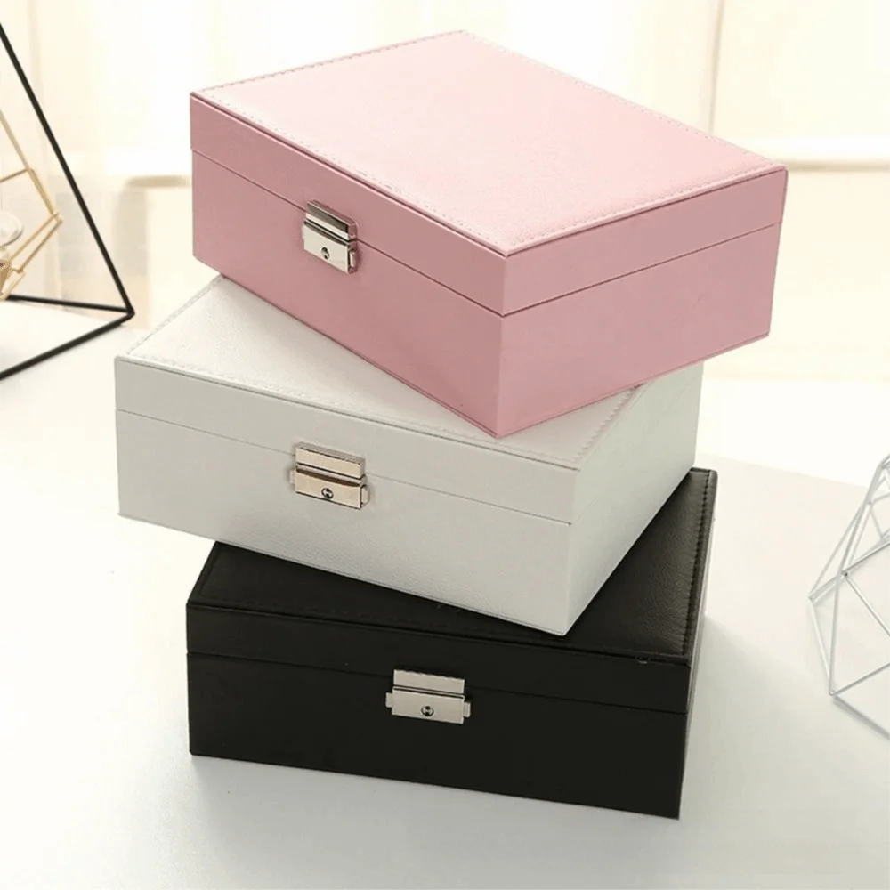 Practical PU Double Layer Jewelry Box Large Capacity Lockable Jewelry Display Case Dustproof Jewelry Storage Box for Home