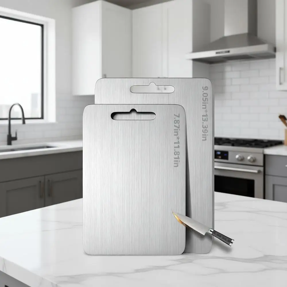 

Набор двусторонних титановых разделочных досок – гигиеничные, прочные, можно мыть в посудомоечной машине, нетоксичные металлические разделочные доски (3 шт.)