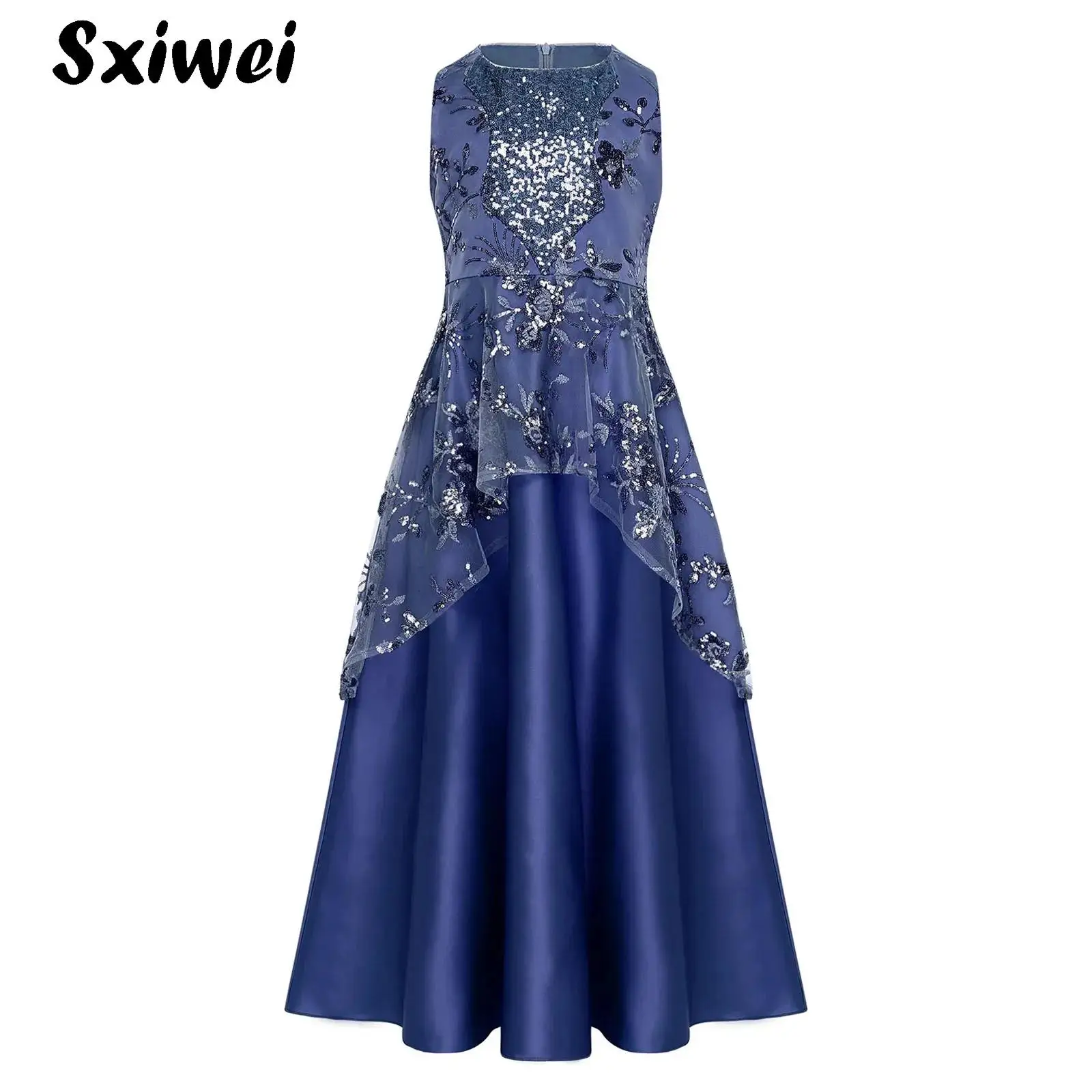 

Sequined Embroidery Bridemaid Princess Girls Dress Elegant Bow Pink Wedding Prom Evening Kids Party Dresses Birthday Maxi Gown
