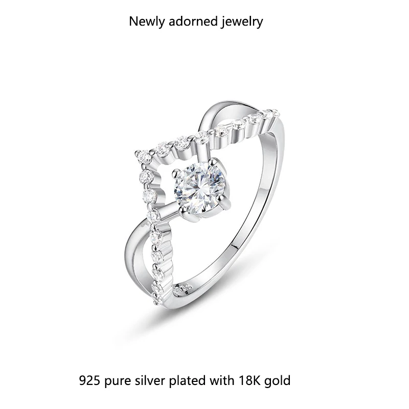 

S925 silver geometric diamond alternative ring, fashionable women's ring with exquisite setting