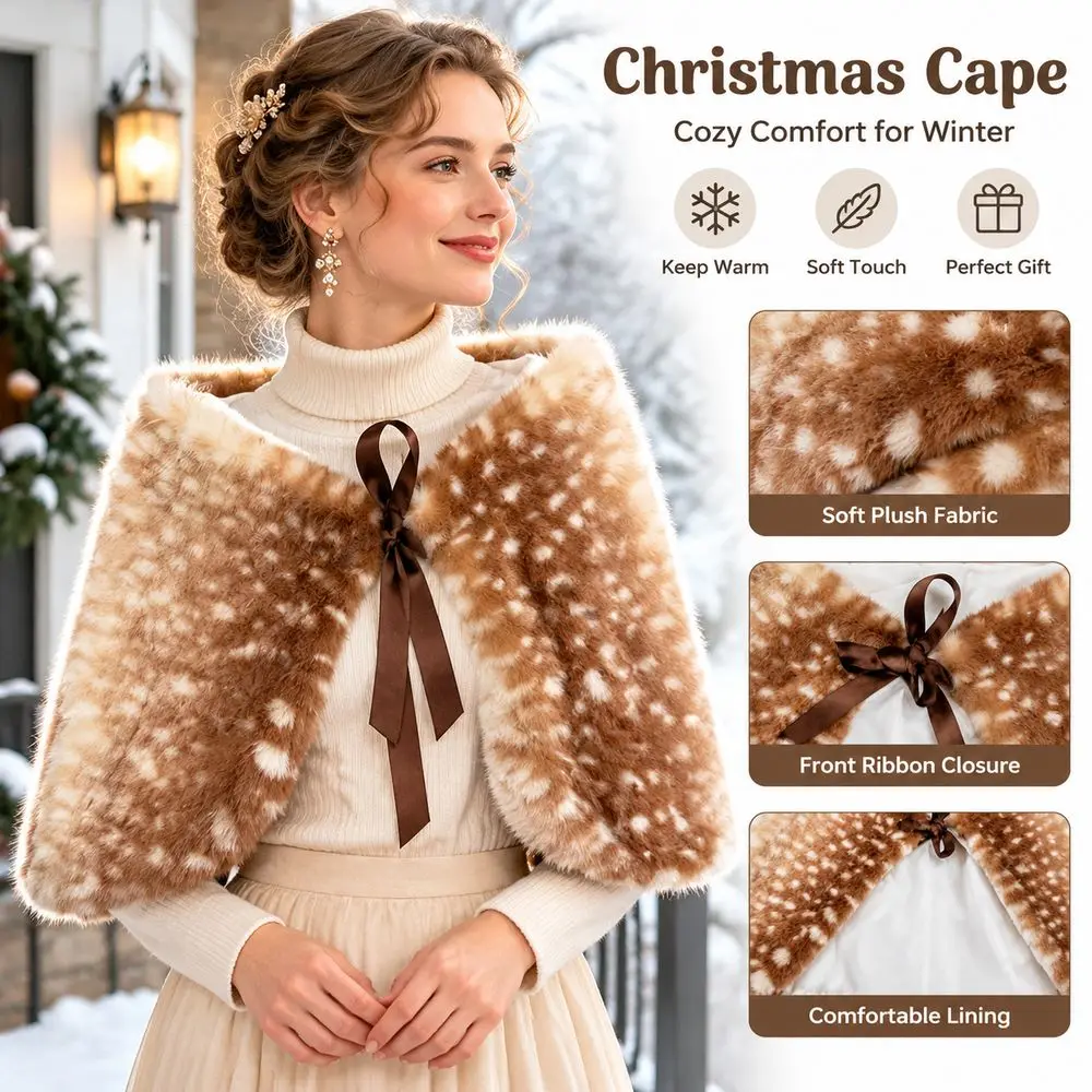 New Reindeer Pattern Deer Pattern Shawl Soft Texture Warm Fabric Shoulder Wrap Ribbon Tie Closure Festive Shawl For Women