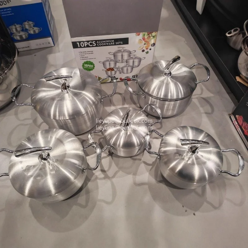5Pcs Aluminum Pot Set Apple Shape Cookware with Lids Non-Stick Soup Pots for Home Kitchen Gas Stove