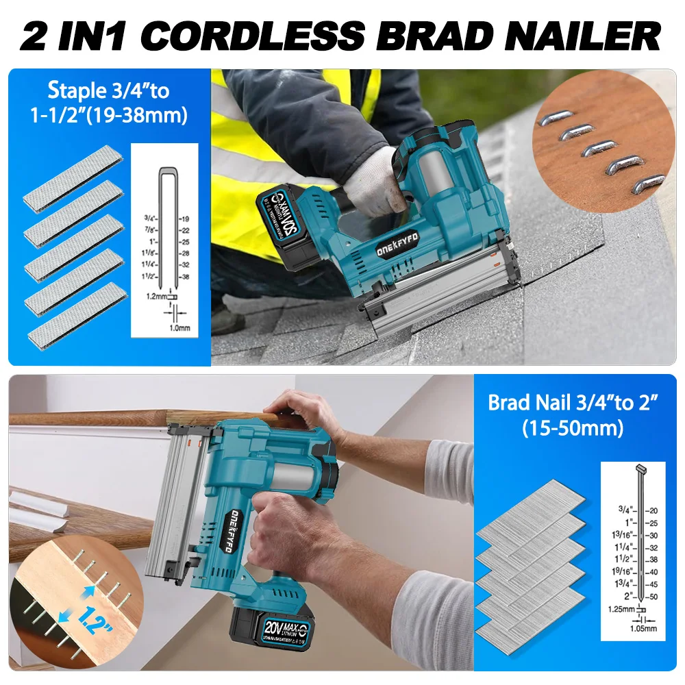 Brushless F15-50 K410-438 Wireless Cordless Electric 2 in 1 Nailer/Stapler Gun with Nail  Lithium Battery for Makita 18V Battery