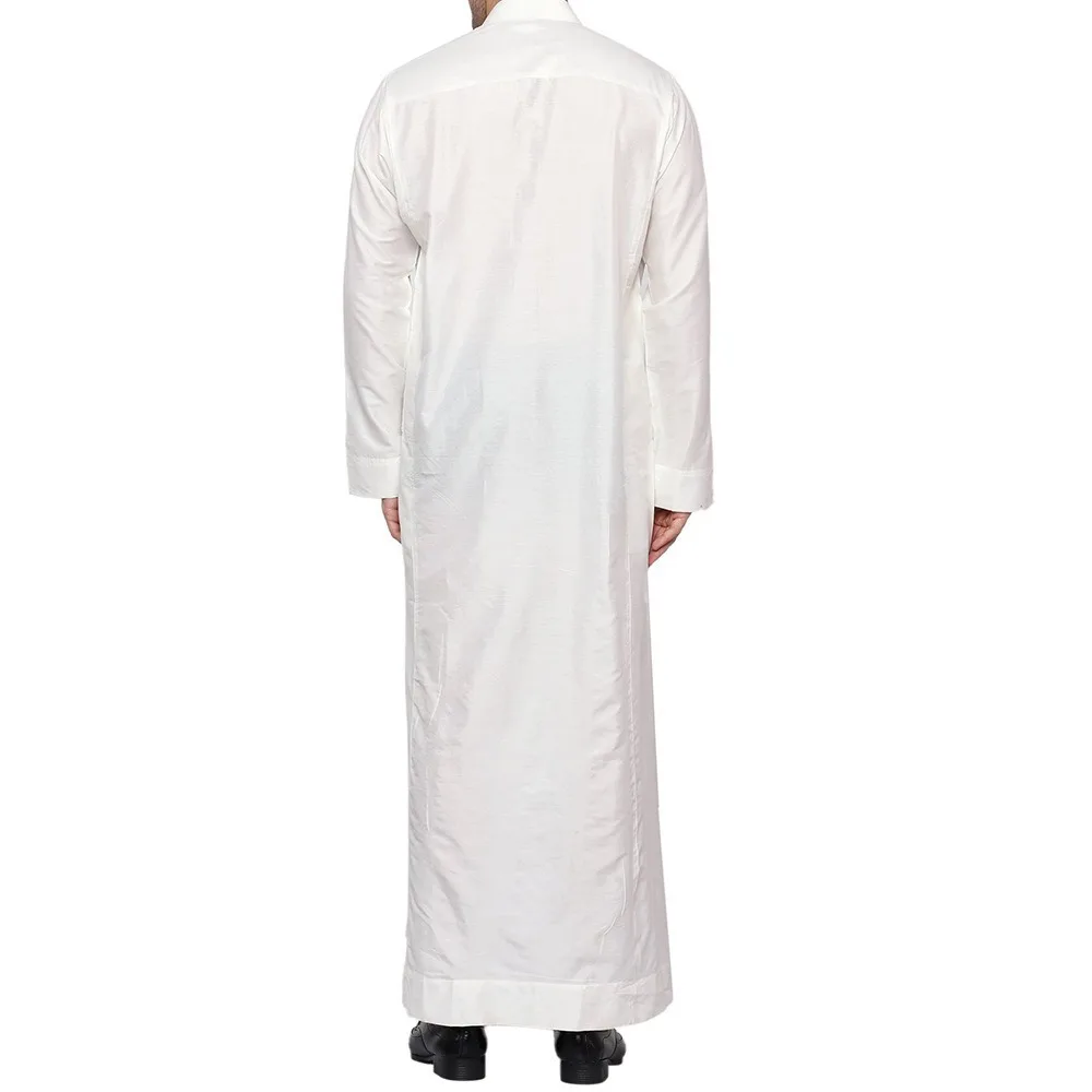 Middle Eastern Style Choice: Men's Stand-up Collar Robe, Qatari Pocket-style Arabian Dubai Travel Outfit Comfortable & Versatile