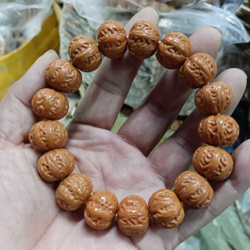 Jingbaling Hou Tou Bracelet, Seed, Single Strand, Thick Veins, Short Stem, Walnut Beads, Approximately 16-17Mm