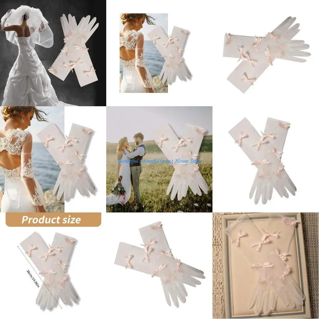 E56A Sexy Hollows Sunscreen Mittens Meshes Wrist Glove Large Bows Knot Marriage Glove