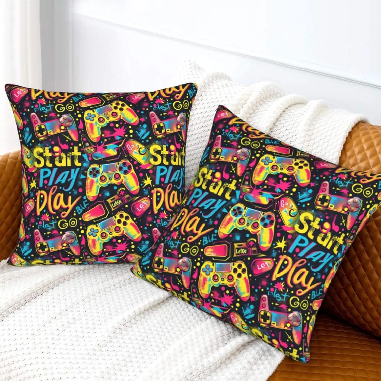 KiuLoam Vintage 80s 90s Game Throw Pillow Covers 18 x 18 Inch Set of 2 Outdoor Decorative Pillow Cases Farmhouse Cushion Cases f