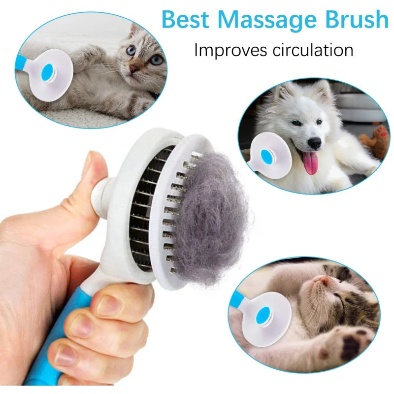 Custom  One Key Self-Cleaning Cat Grooming Brush Dog Massage Shedding Remover roller Cardboard Package Round Pet hair remover