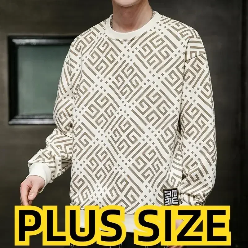 

8XL размера плюс для мужчин и женщин, большие топы в корейском стиле с круглым вырезом и длинными рукавами с принтом, повседневный свободный пуловер Besar, одежда больших размеров